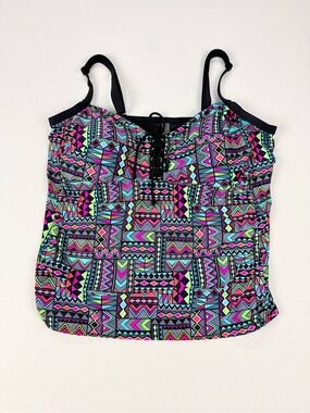 Cactus Tankini Swim Top Plus Size Tribal Geometric Print Adjustable Straps
